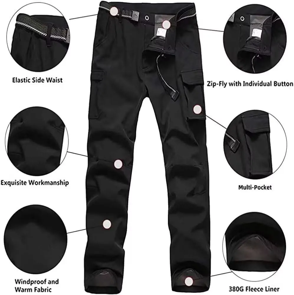 Boys Hiking Pants Waterproof, Fleece Lined Snow Pants Kids Tactical Cargo Pants, Rain Hunting Pants Youth