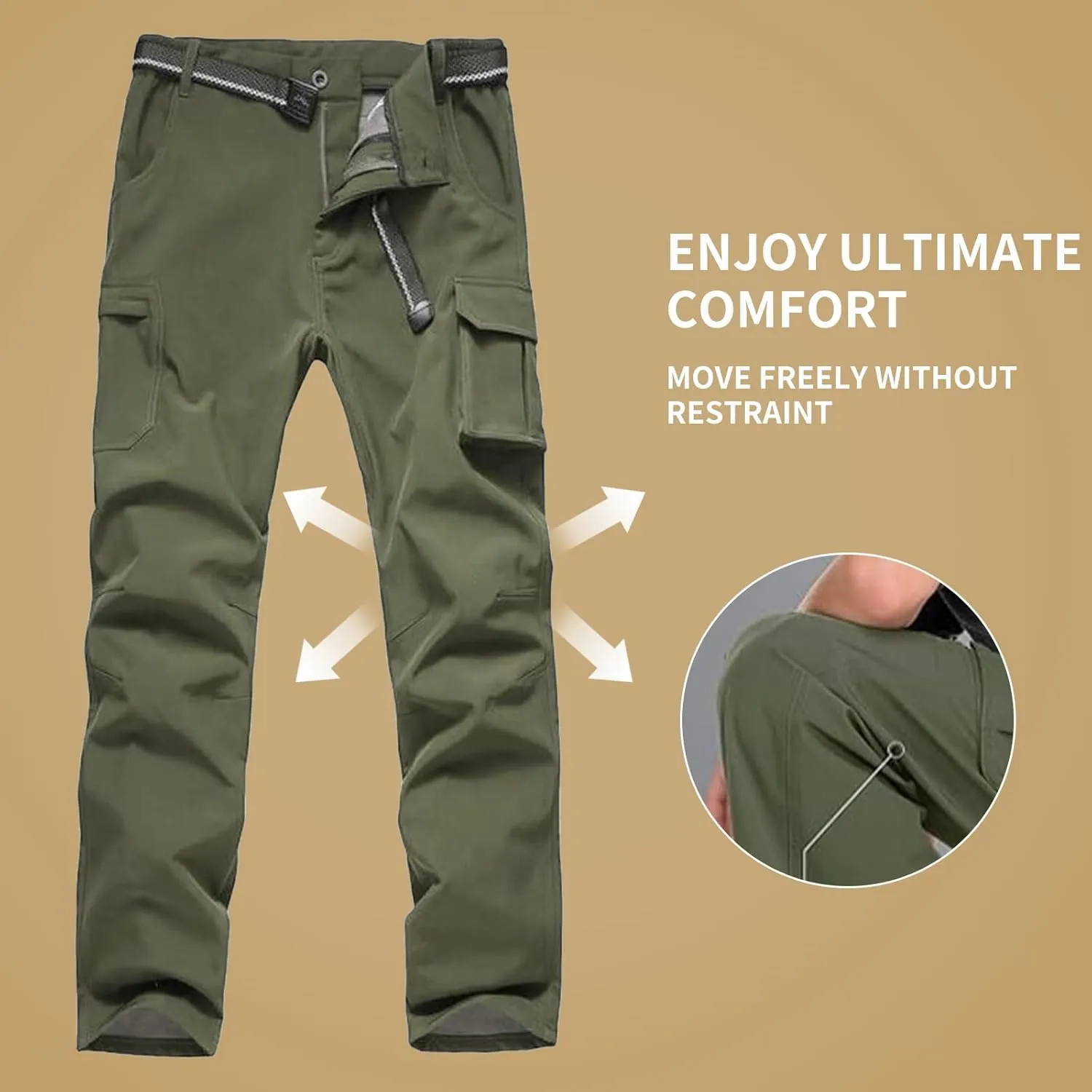 Boys Hiking Pants Waterproof, Fleece Lined Snow Pants Kids Tactical Cargo Pants, Rain Hunting Pants Youth