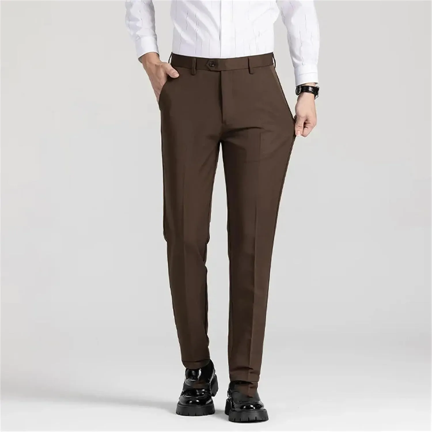 Business Formal Men Suit Pants Solid Color Royal Blue Brown Black Straight Casual Slim Trousers Dress Pants