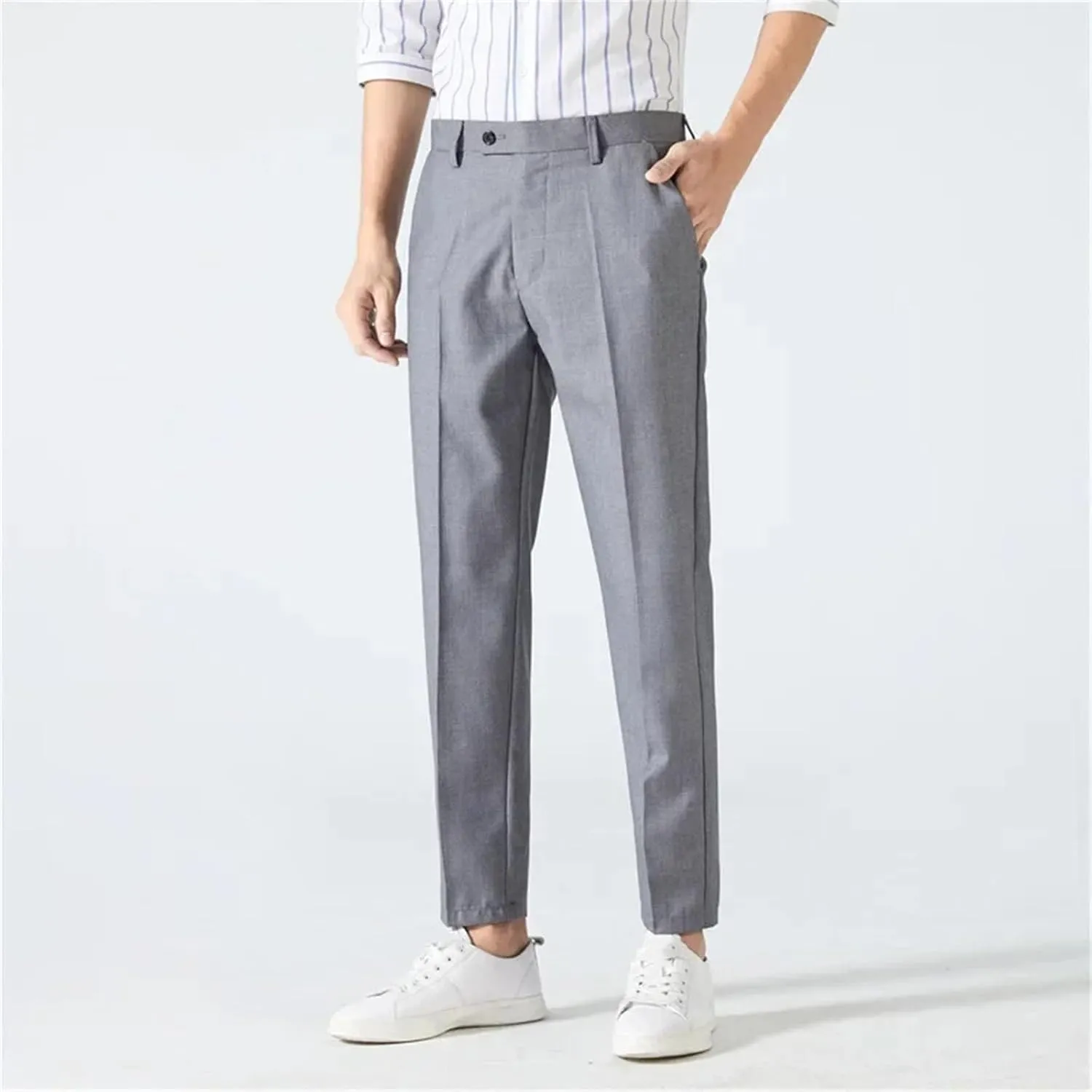 Business Formal Men Suit Pants Solid Color Royal Blue Brown Black Straight Casual Slim Trousers Dress Pants
