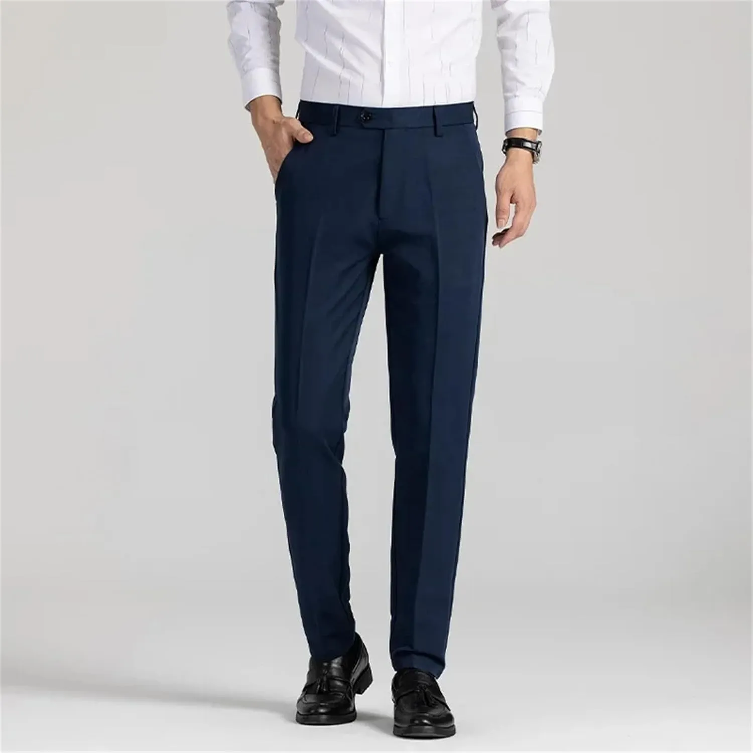 Business Formal Men Suit Pants Solid Color Royal Blue Brown Black Straight Casual Slim Trousers Dress Pants