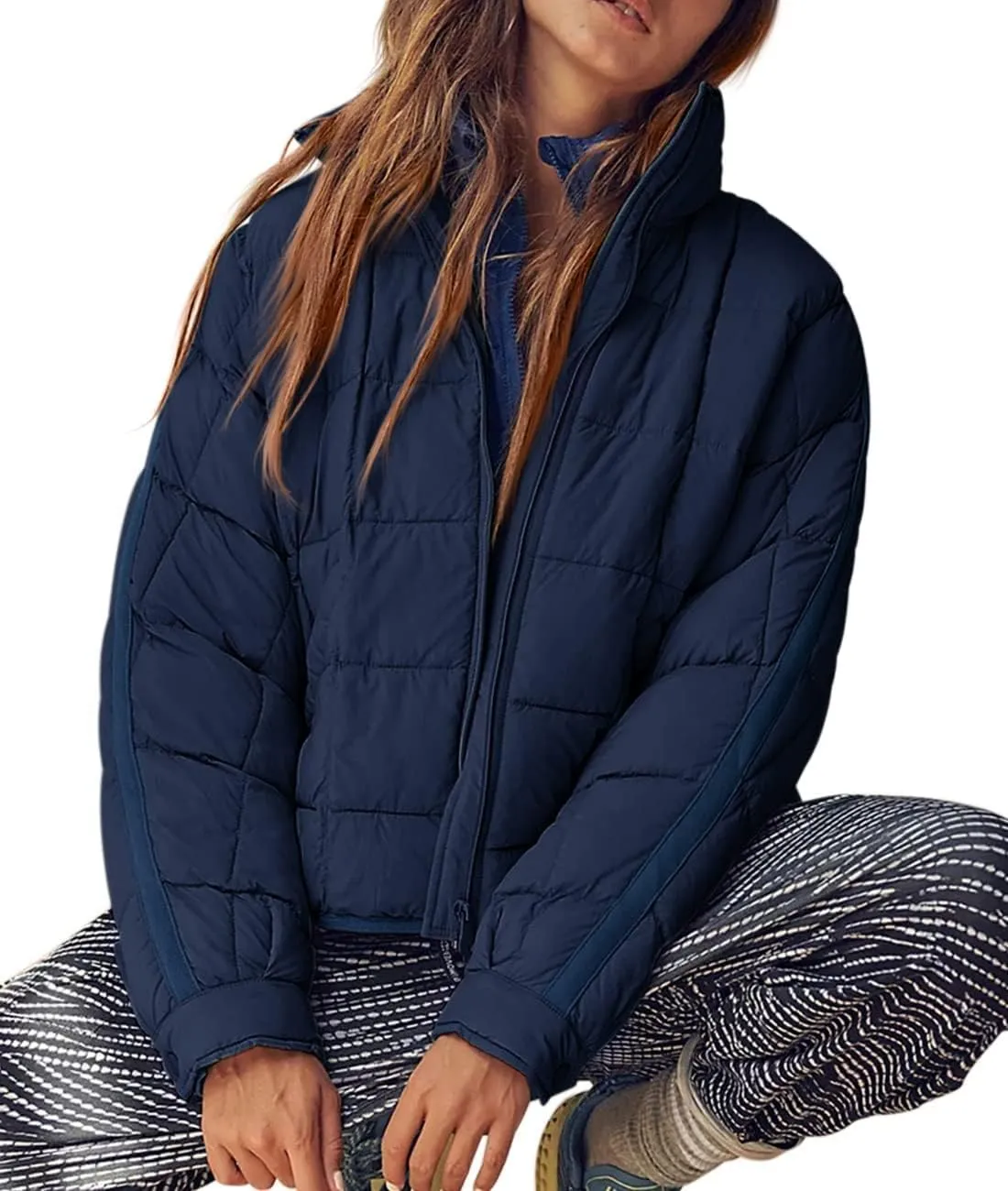 Canbebig Womens Quilted Puffer Jackets Oversized Lightweight Zipper Down Coats Long Sleeve Packable Jackets with Pockets