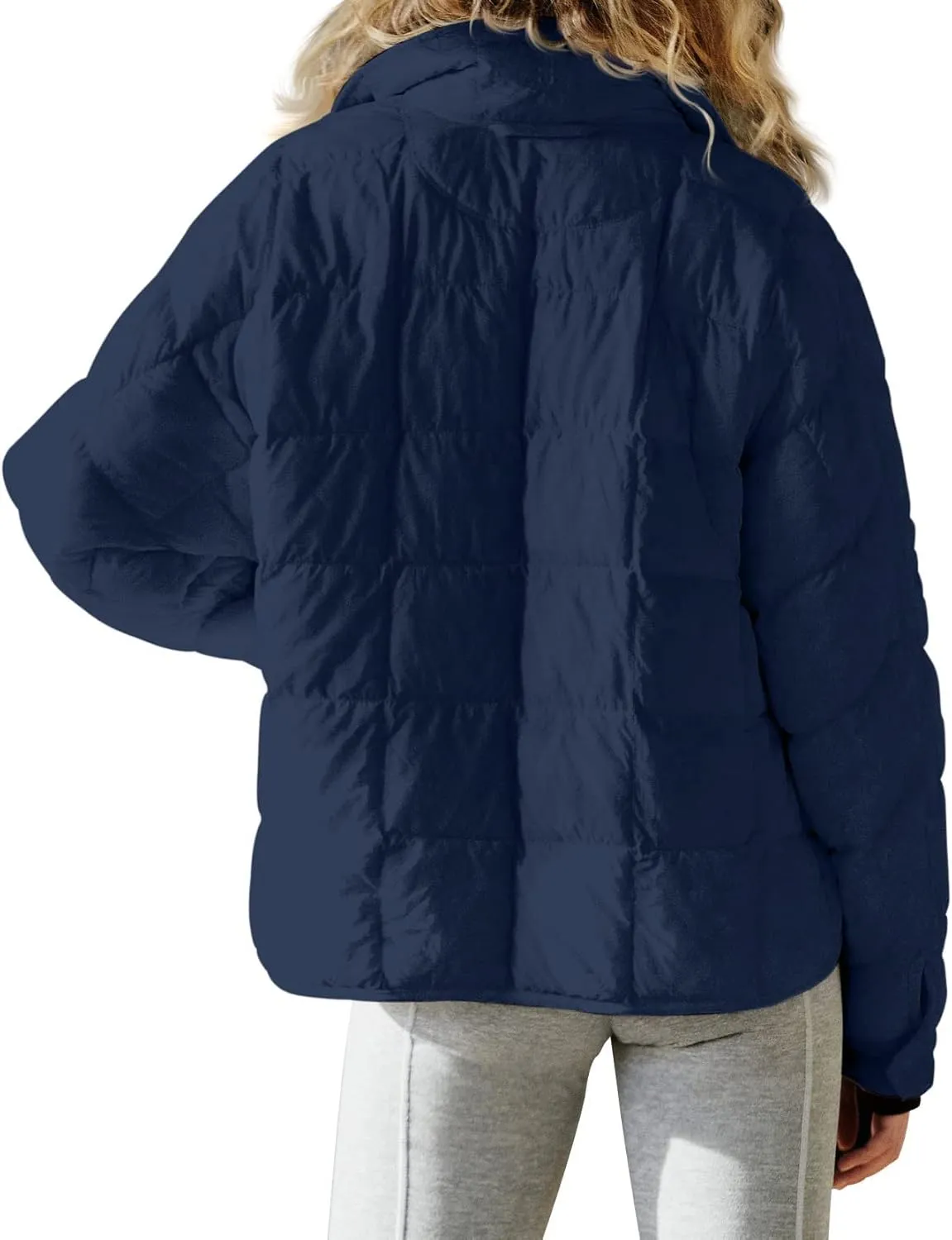 Canbebig Womens Quilted Puffer Jackets Oversized Lightweight Zipper Down Coats Long Sleeve Packable Jackets with Pockets