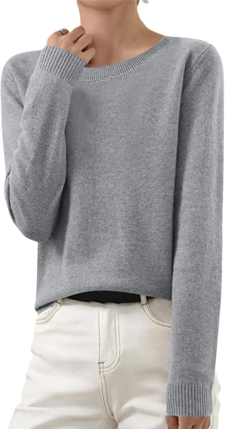 Cashmere Sweaters for Women 2024 Long Sleeve Crew Neck Soft Warm Cozy Pullover Wool Knit Jumpers Sweater