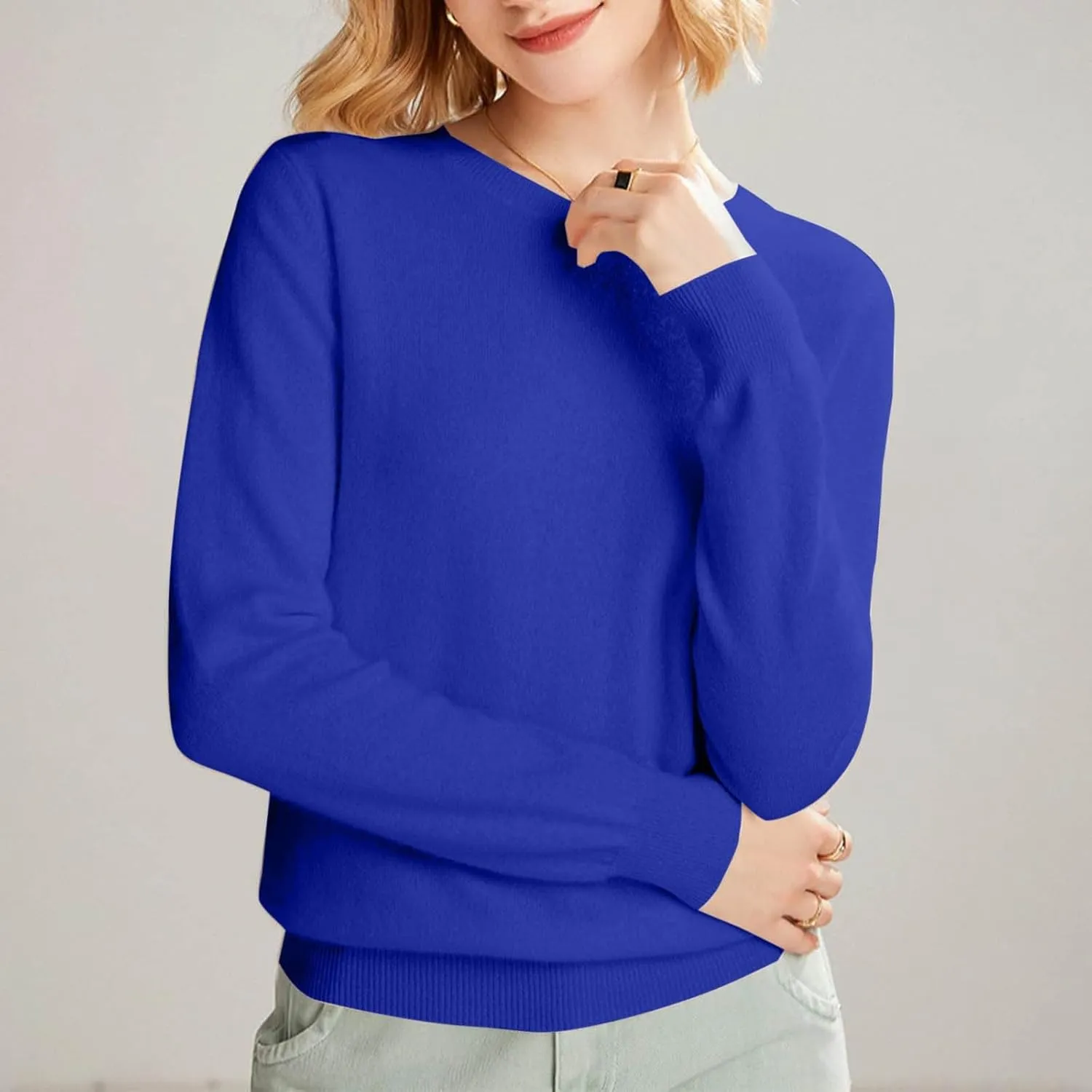Cashmere Sweaters for Women, Crew Neck Long Sleeve Soft Warm Trendy Pullover Tops Lightweight Wool Cozy Knit Sweater