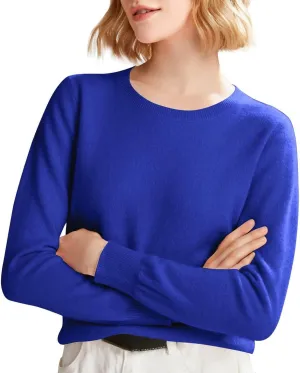 Cashmere Sweaters for Women, Crew Neck Long Sleeve Soft Warm Trendy Pullover Tops Lightweight Wool Cozy Knit Sweater