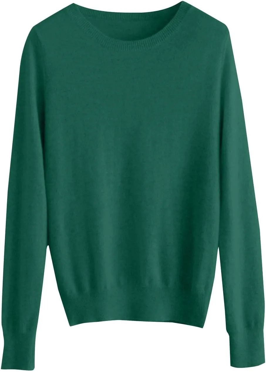 Cashmere Sweaters for Women, Crew Neck Long Sleeve Soft Warm Trendy Pullover Tops Lightweight Wool Cozy Knit Sweater