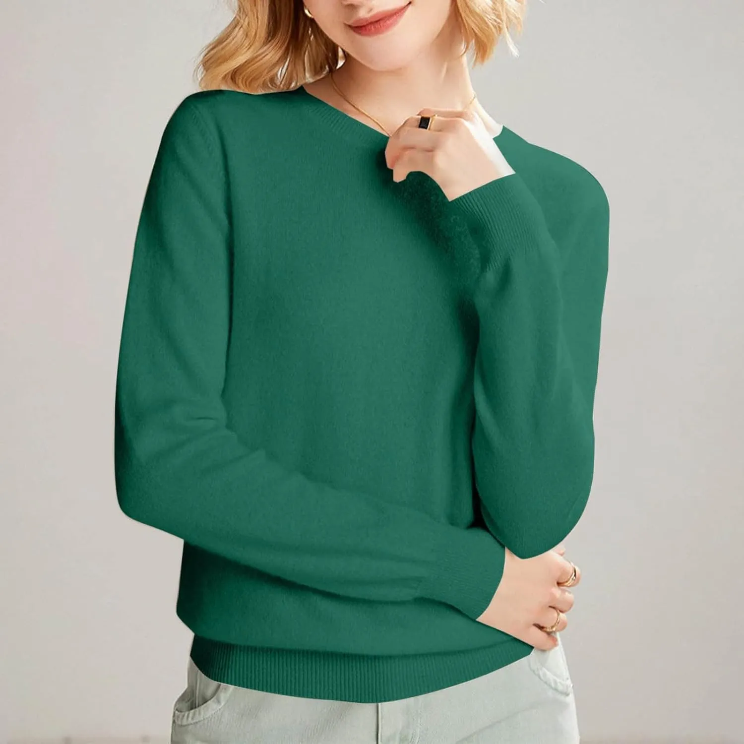 Cashmere Sweaters for Women, Crew Neck Long Sleeve Soft Warm Trendy Pullover Tops Lightweight Wool Cozy Knit Sweater