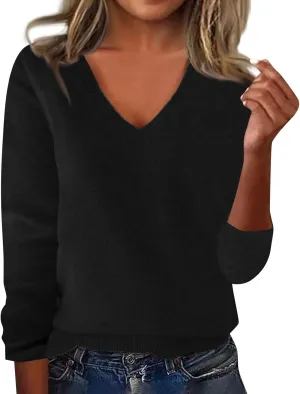 Cashmere Sweaters for Women Long Sleeve Trendy V Neck Soft Warm Pullover Tops Lightweight Casual Wool Knitted Sweater