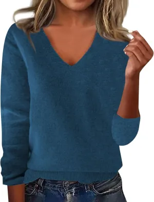 Cashmere Sweaters for Women Long Sleeve V Neck Pullover Sweater Fall Soft Warm Cozy Lightweight Wool Knit Sweater Cashmere Sweater Women
