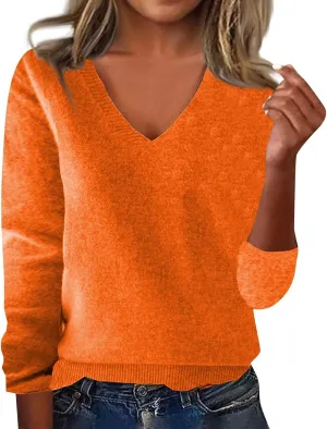 Cashmere Sweaters for Women Long Sleeve V Neck Pullover Sweater Fall Soft Warm Cozy Lightweight Wool Knit Sweater Fall Sweaters for Women 2025
