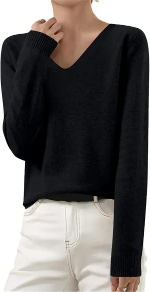 Cashmere Sweaters for Women Long Sleeve V Neck Pullover Sweater Soft Warm Cozy Lightweight Wool Knit Jumpers Sweater Business Sweaters for Women Camel Color Sweater Women