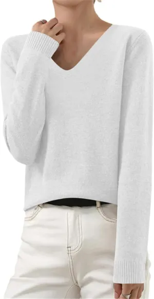Cashmere Sweaters for Women Long Sleeve V Neck Pullover Sweater Soft Warm Cozy Lightweight Wool Knit Jumpers Sweater Womens Wool Sweaters Women's Pullover Sweaters