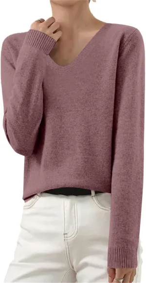 Cashmere Sweaters for Women Seamless Knit Sweater Lightweight Long Sleeve Jumper Soft Warm Wool Sweater Trendy