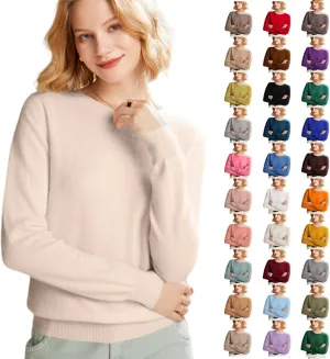 Cashmere Sweaters for Women Wool Blend Knit Sweater Long Sleeve Crewneck Pullover Sweater 2025 Trendy Spring Outfits