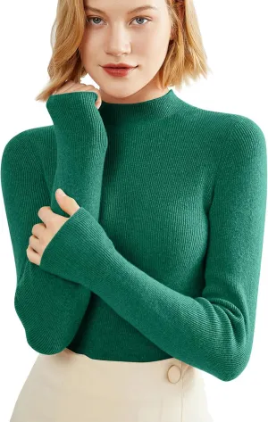 Cashmere Sweaters for Women,Soft Comfy Half Turtleneck Knitted Long Sleeve Sweater Pullover