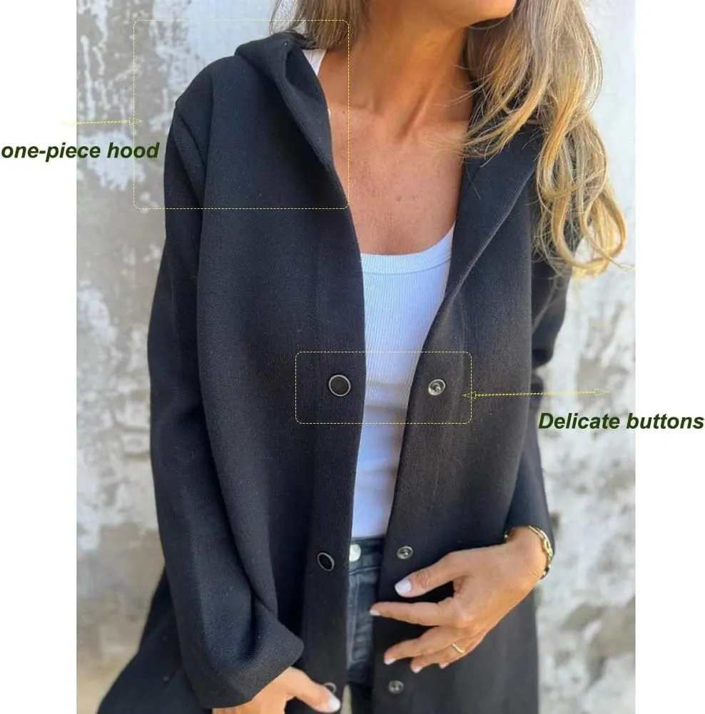 Cedar and Ash Single Breasted Hooded Jacket, Women Jackets Casual Long Sleeve Solid Color Trench Coat in the Fall and Spring