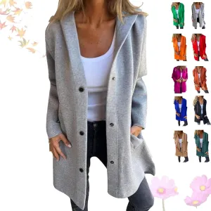 Cedar and Ash Single Breasted Hooded Jacket, Women Jackets Casual Long Sleeve Solid Color Trench Coat in the Fall and Spring