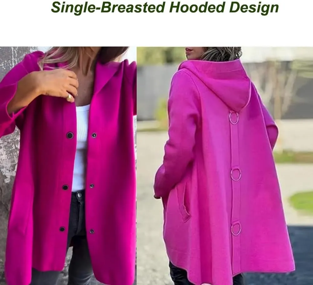 Cedar and Ash Single Breasted Hooded Jacket, Women Jackets Casual Long Sleeve Solid Color Trench Coat in the Fall and Spring