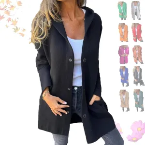Cedar and Ash Single Breasted Hooded Jacket, Women Jackets Casual Long Sleeve Solid Color Trench Coat in the Fall and Spring