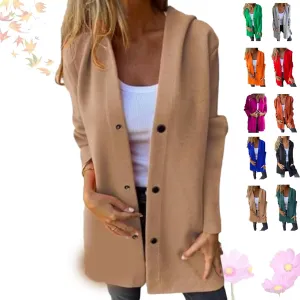 Cedar and Ash Single Breasted Hooded Jacket, Women Jackets Casual Long Sleeve Solid Color Trench Coat in the Fall and Spring