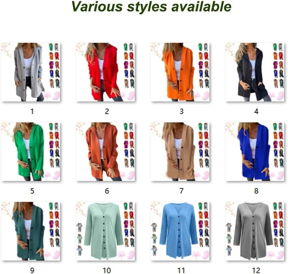Cedar and Ash Single Breasted Hooded Jacket, Women Jackets Casual Long Sleeve Solid Color Trench Coat in the Fall and Spring