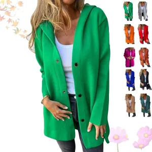 Cedar and Ash Single Breasted Hooded Jacket, Women Jackets Casual Long Sleeve Solid Color Trench Coat in the Fall and Spring
