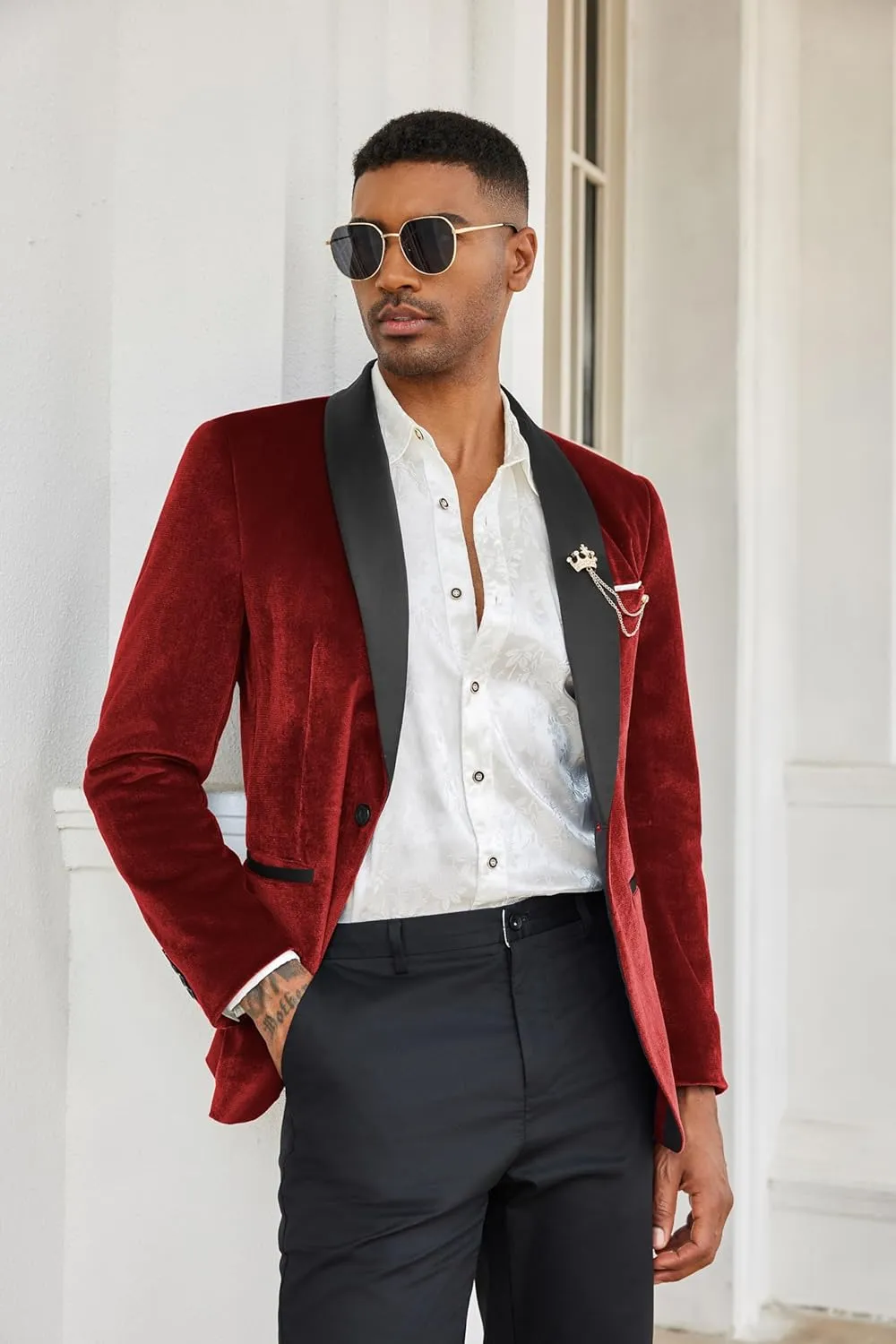 COOFANDY Men's Velvet Tuxedo One Button Jacket Dinner Prom Wedding Blazer Jacket