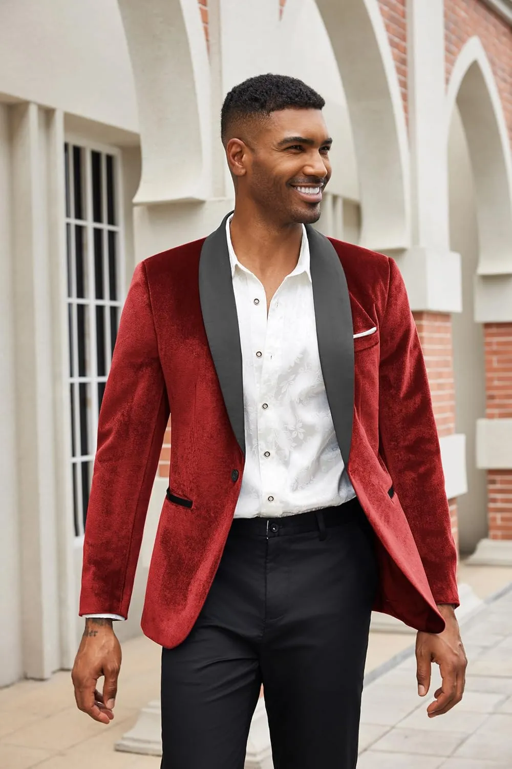 COOFANDY Men's Velvet Tuxedo One Button Jacket Dinner Prom Wedding Blazer Jacket