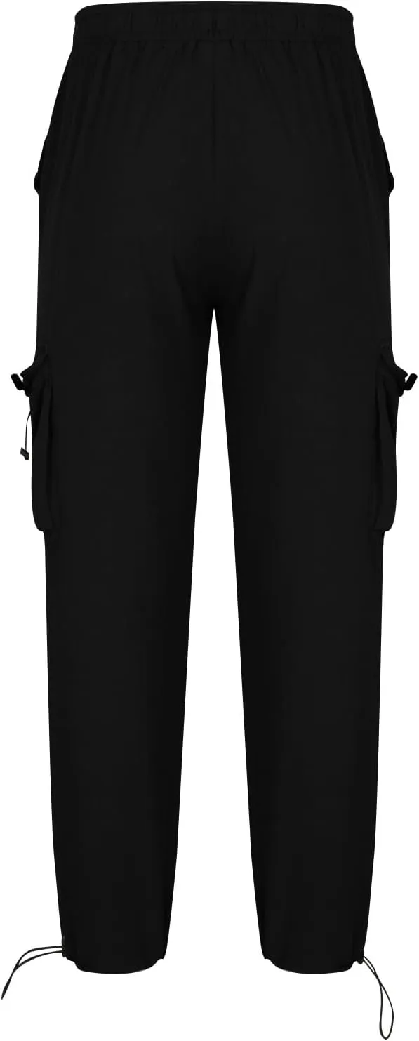 Cotton Linen Cargo Pants for Men Elastic Waist Sports Trousers Lounge Loose Joggers Sweatpants Pockets Athletic Pants
