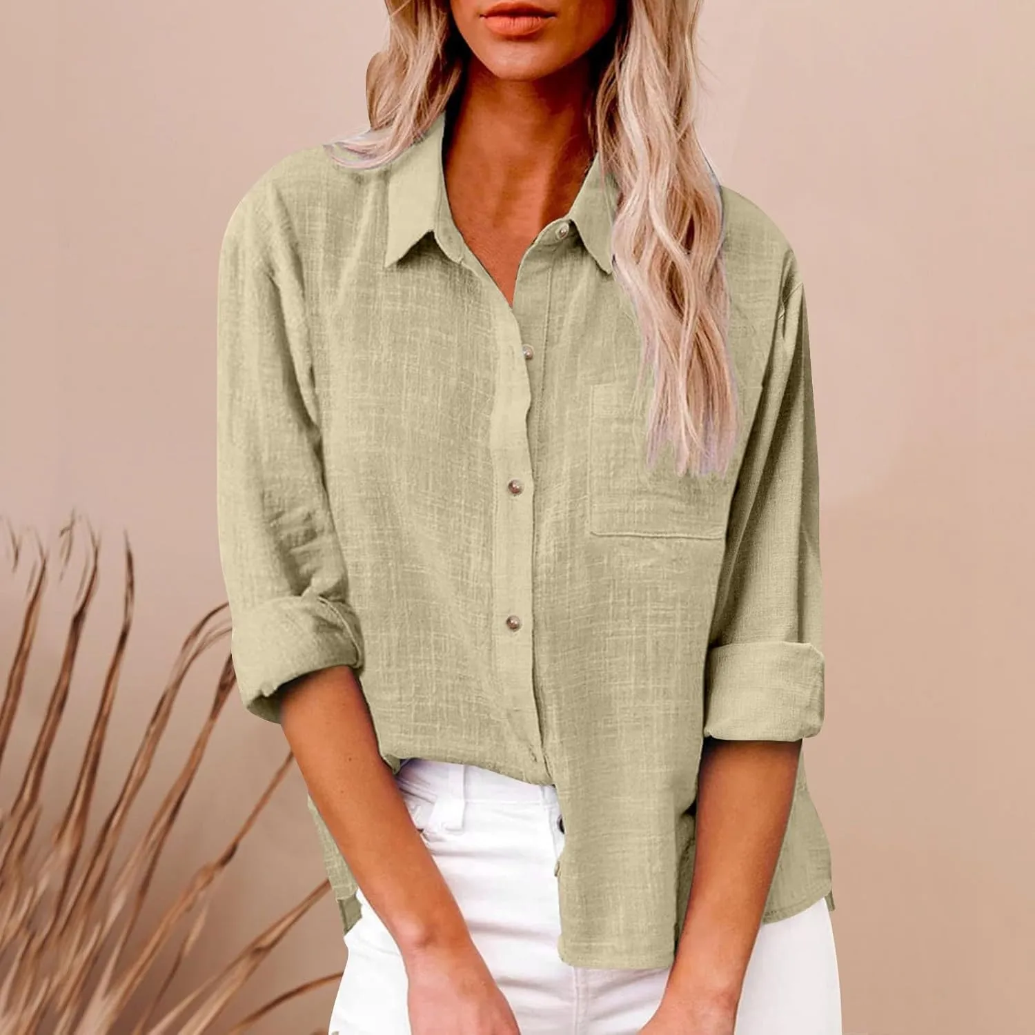 Cotton Linen Shirts for Women 2025 Lightweight Tops Summer Clothes Button Down Long Sleeve Pocket Beach Vacation