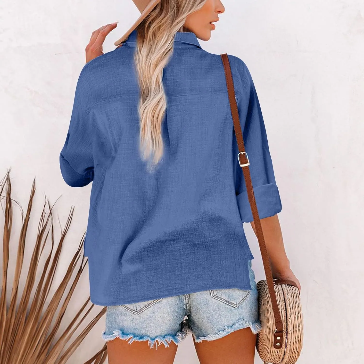 Cotton Linen Shirts for Women 2025 Lightweight Tops Summer Clothes Button Down Long Sleeve Pocket Beach Vacation