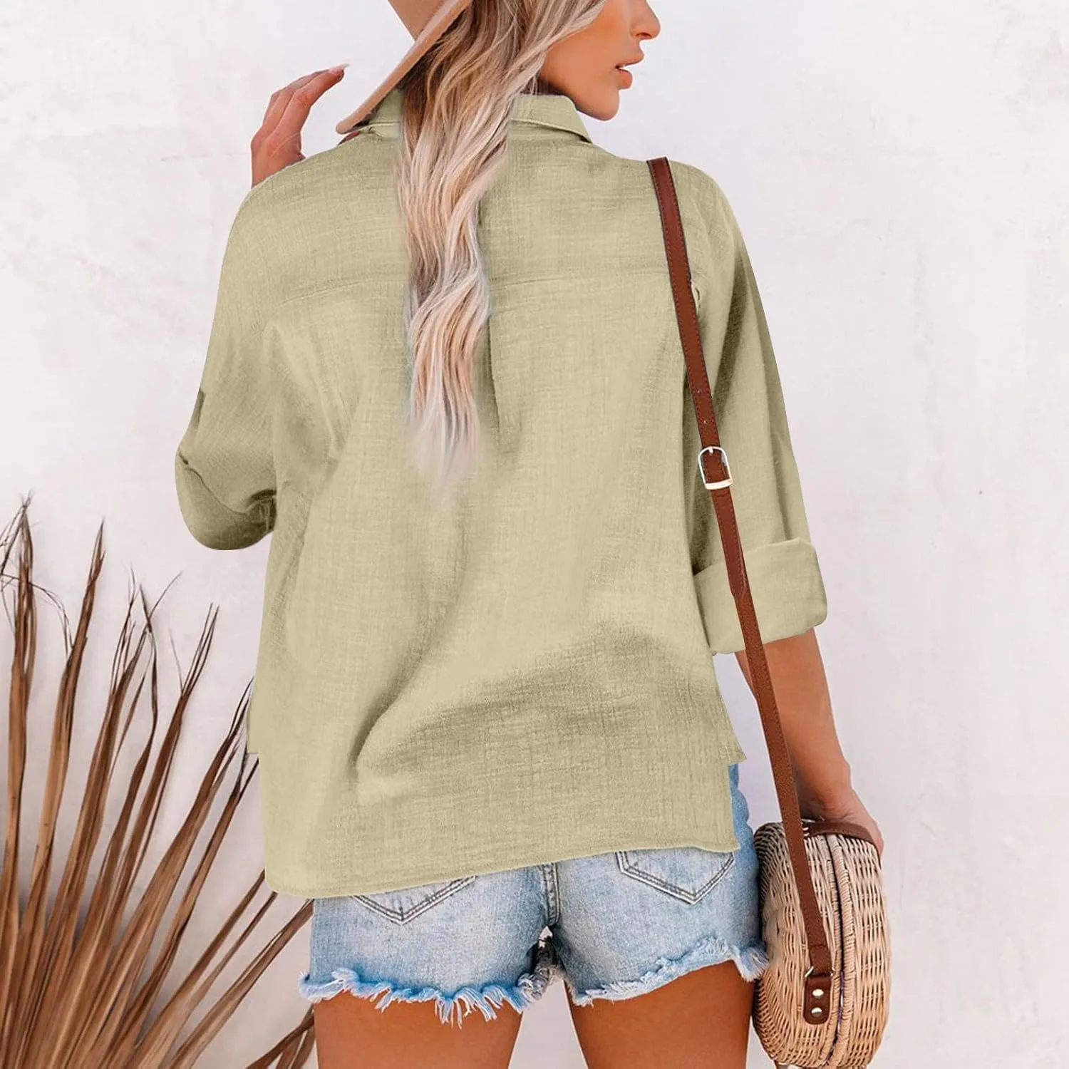 Cotton Linen Shirts for Women 2025 Lightweight Tops Summer Clothes Button Down Long Sleeve Pocket Beach Vacation