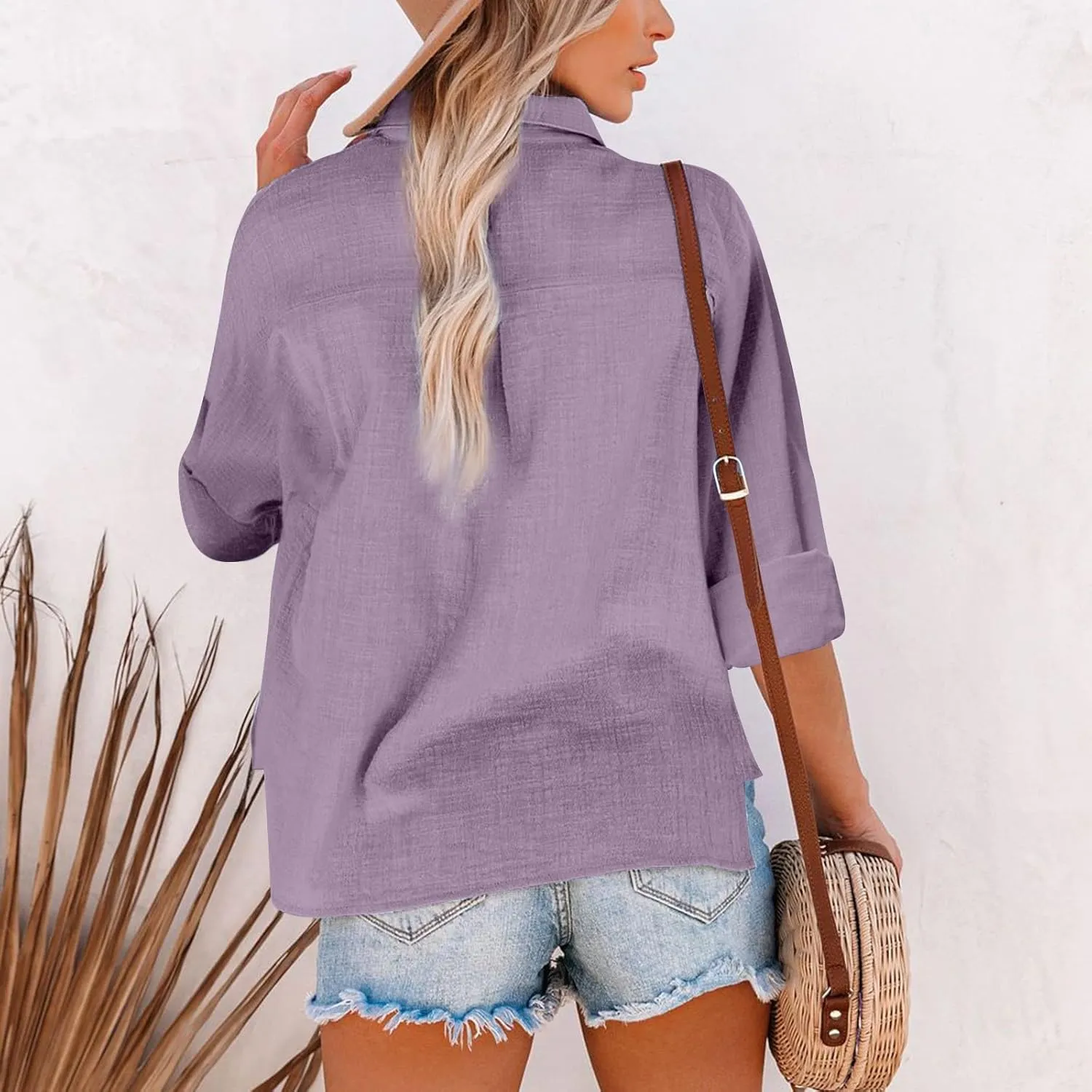 Cotton Linen Shirts for Women 2025 Lightweight Tops Summer Clothes Button Down Long Sleeve Pocket Beach Vacation