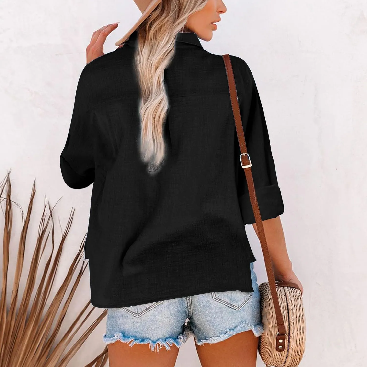 Cotton Linen Shirts for Women 2025 Lightweight Tops Summer Clothes Button Down Long Sleeve Pocket Beach Vacation