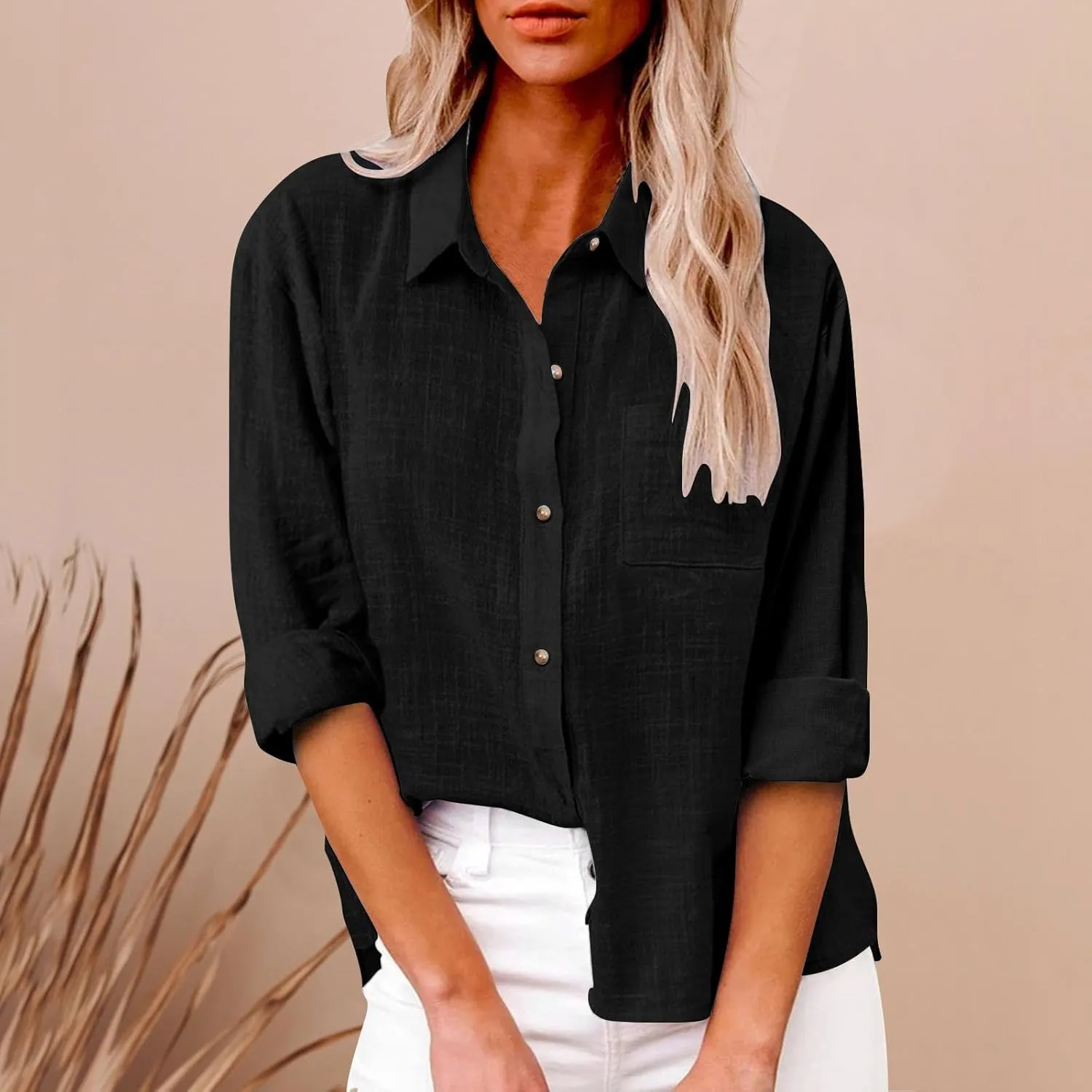 Cotton Linen Shirts for Women 2025 Lightweight Tops Summer Clothes Button Down Long Sleeve Pocket Beach Vacation