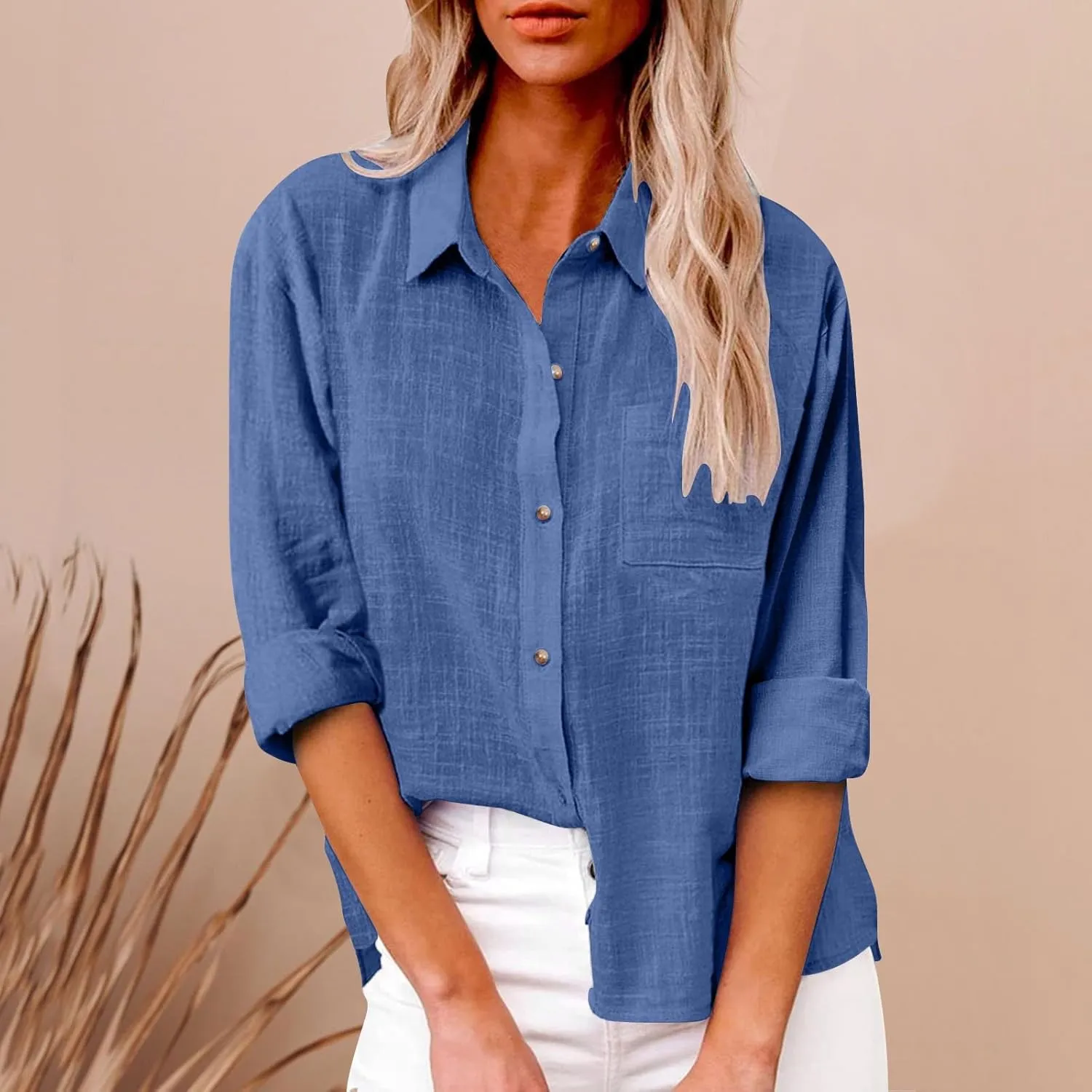 Cotton Linen Shirts for Women 2025 Lightweight Tops Summer Clothes Button Down Long Sleeve Pocket Beach Vacation