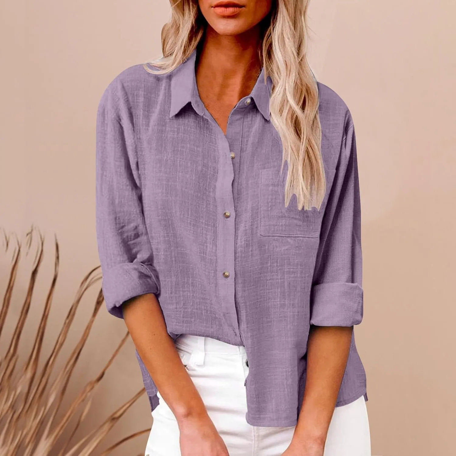 Cotton Linen Shirts for Women 2025 Lightweight Tops Summer Clothes Button Down Long Sleeve Pocket Beach Vacation