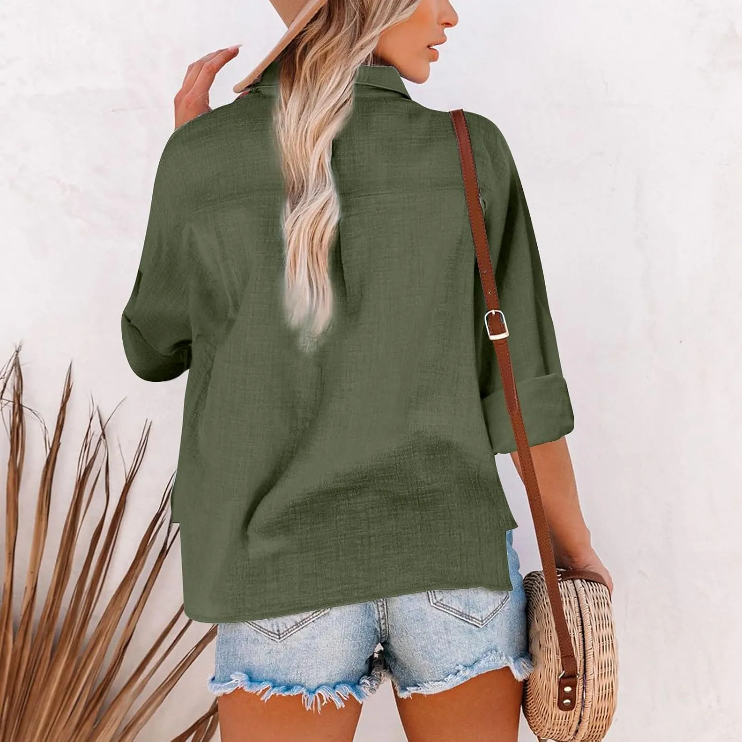 Cotton Linen Shirts for Women 2025 Lightweight Tops Summer Clothes Button Down Long Sleeve Pocket Beach Vacation