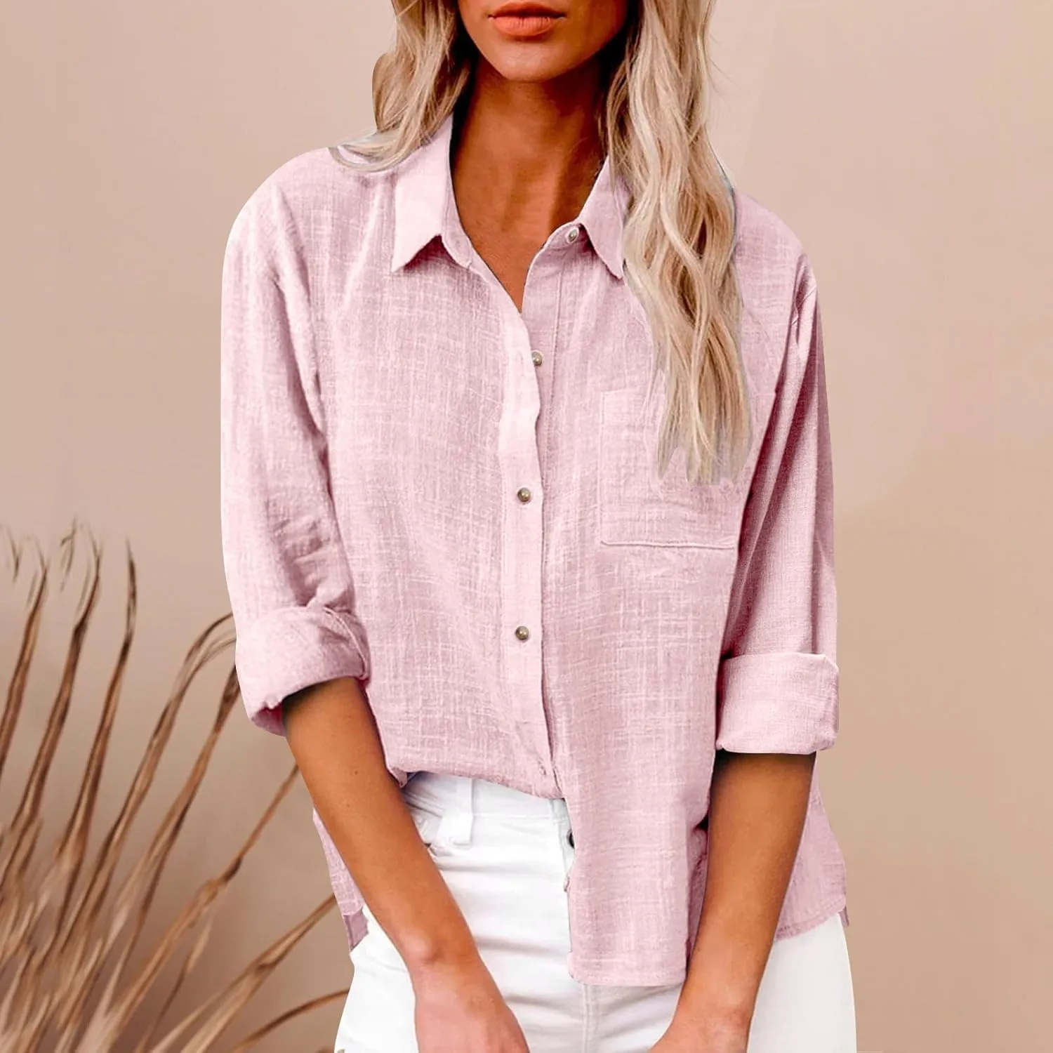 Cotton Linen Shirts for Women 2025 Lightweight Tops Summer Clothes Button Down Long Sleeve Pocket Beach Vacation