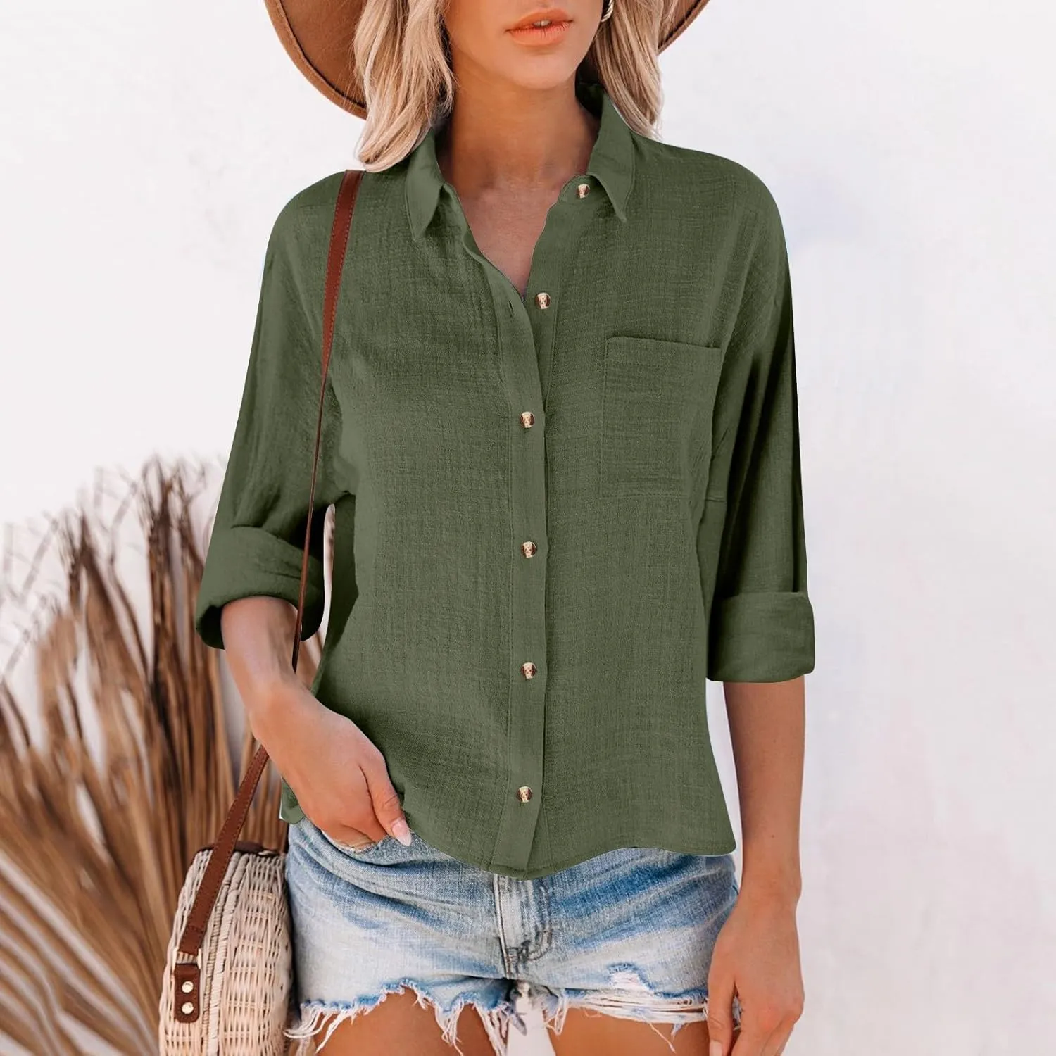 Cotton Linen Shirts for Women 2025 Lightweight Tops Summer Clothes Button Down Long Sleeve Pocket Beach Vacation