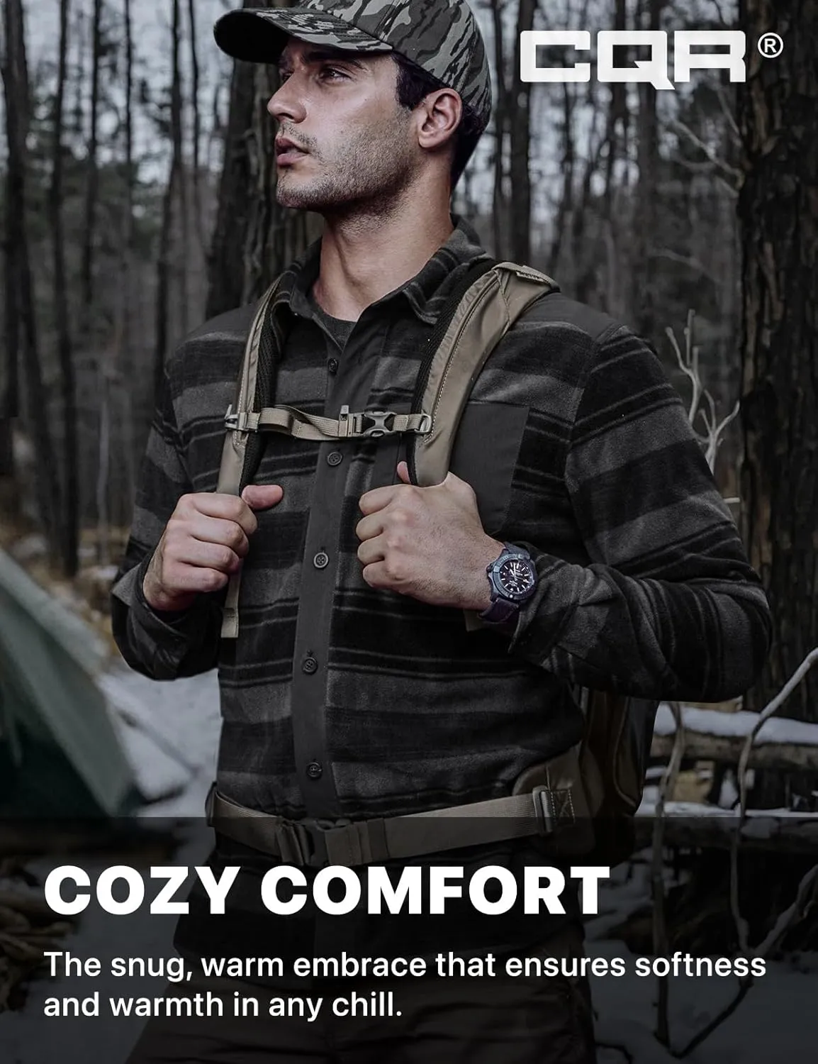 CQR Men's Long Sleeve Heavyweight Fleece Shirts, Plaid Button Up Shirt, Warm Outdoor Casual Shirt with Pockets