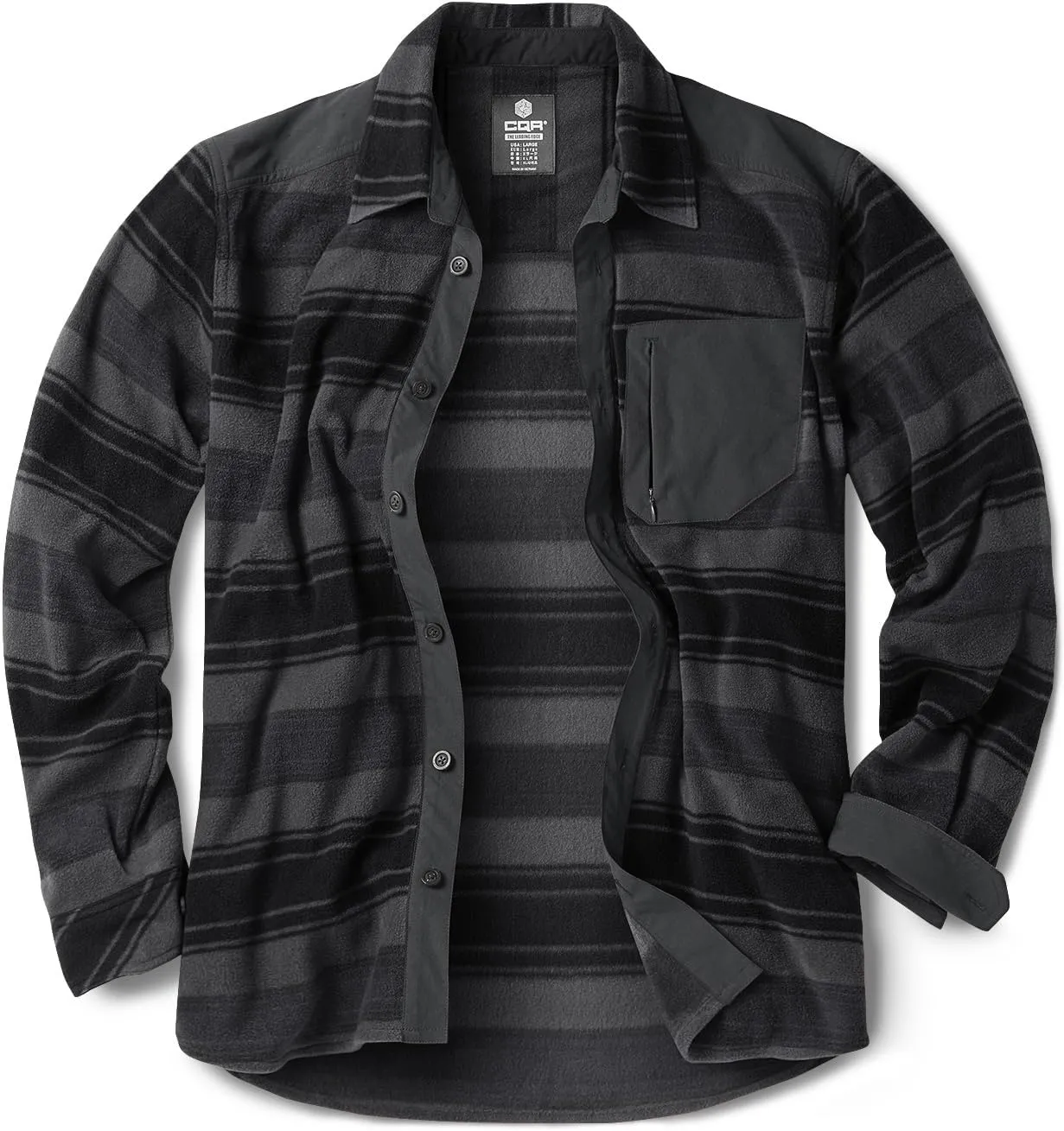 CQR Men's Long Sleeve Heavyweight Fleece Shirts, Plaid Button Up Shirt, Warm Outdoor Casual Shirt with Pockets