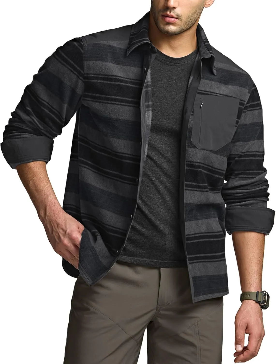 CQR Men's Long Sleeve Heavyweight Fleece Shirts, Plaid Button Up Shirt, Warm Outdoor Casual Shirt with Pockets