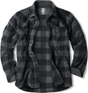 CQR Men's Long Sleeve Heavyweight Fleece Shirts, Plaid Button Up Shirt, Warm Outdoor Casual Shirt with Pockets