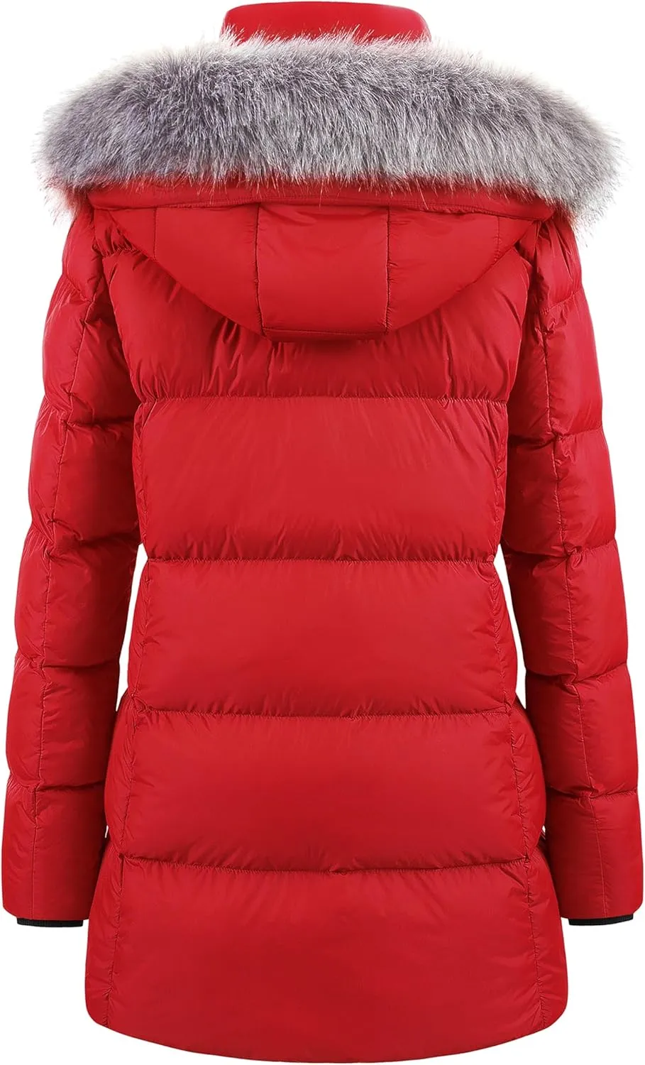 CREATMO US Women's Winter Snow Jacket Long Fur Puffer Coat With Removable Faux Fur Trim