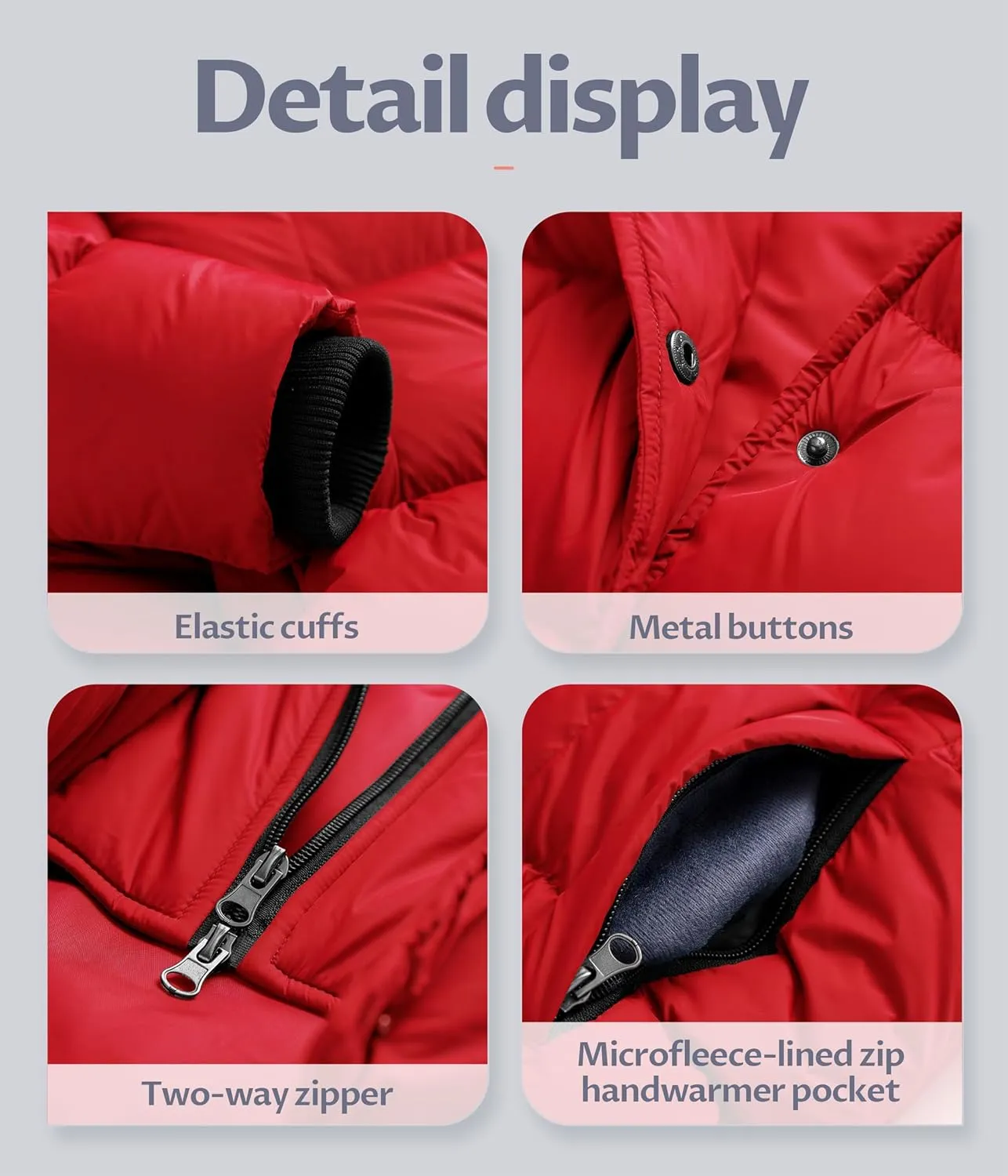 CREATMO US Women's Winter Snow Jacket Long Fur Puffer Coat With Removable Faux Fur Trim
