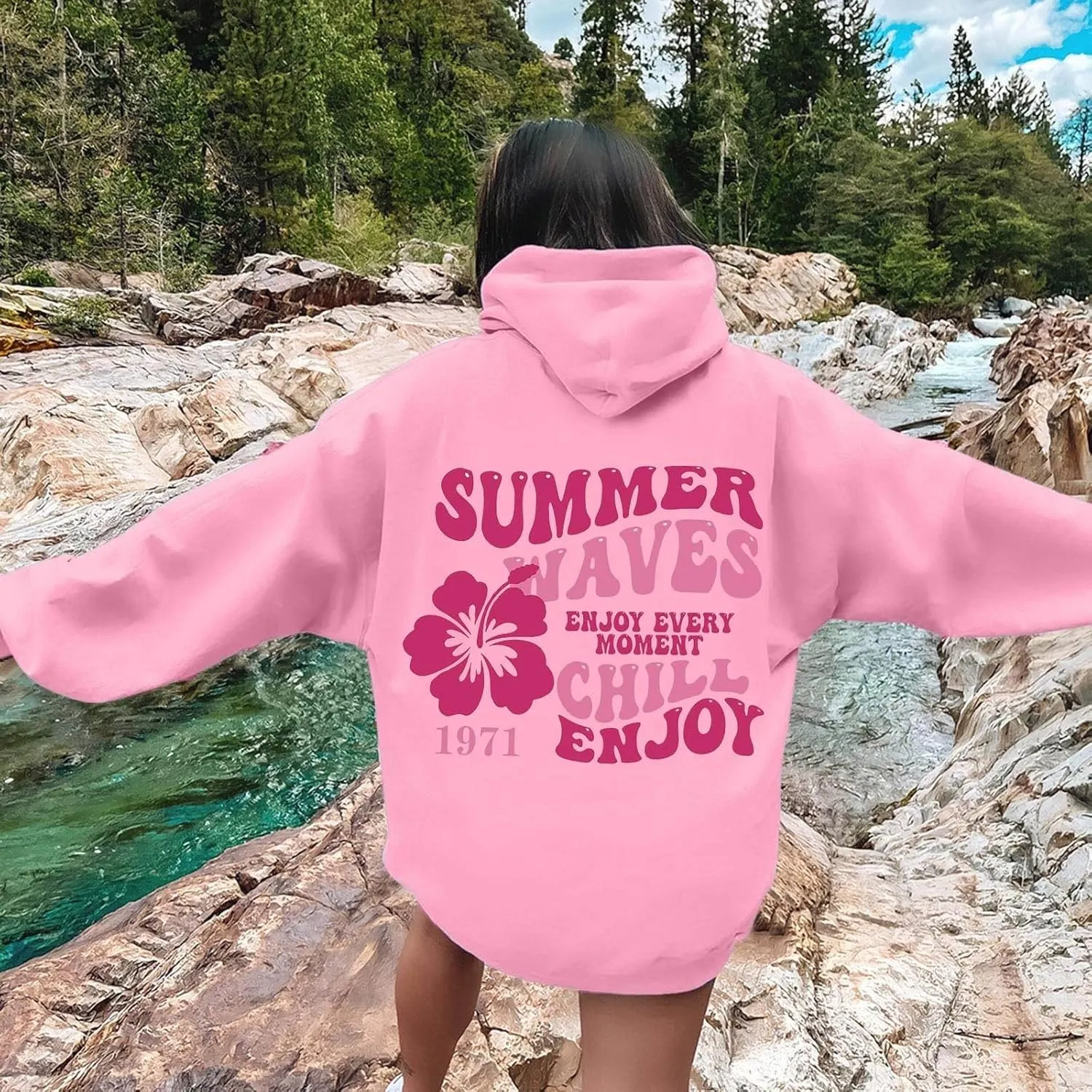 Cute Hoodie for Women 2024 Fall Winter Loose Fit Crew Neck Sweatshirts Long Sleeve Graphic Casual Outfit with Pockets