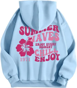 Cute Hoodie for Women 2024 Fall Winter Loose Fit Crew Neck Sweatshirts Long Sleeve Graphic Casual Outfit with Pockets