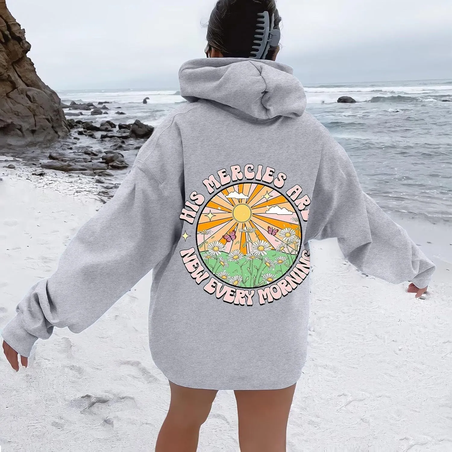 Cute Hoodie for Women 2024 Fall Winter Loose Fit Crew Neck Sweatshirts Long Sleeve Graphic Casual Outfit with Pockets